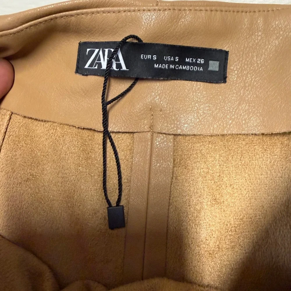 NWOT Zara Faux Leather Wrap Skort Camel‎ Tan Tie Side High Waist Small